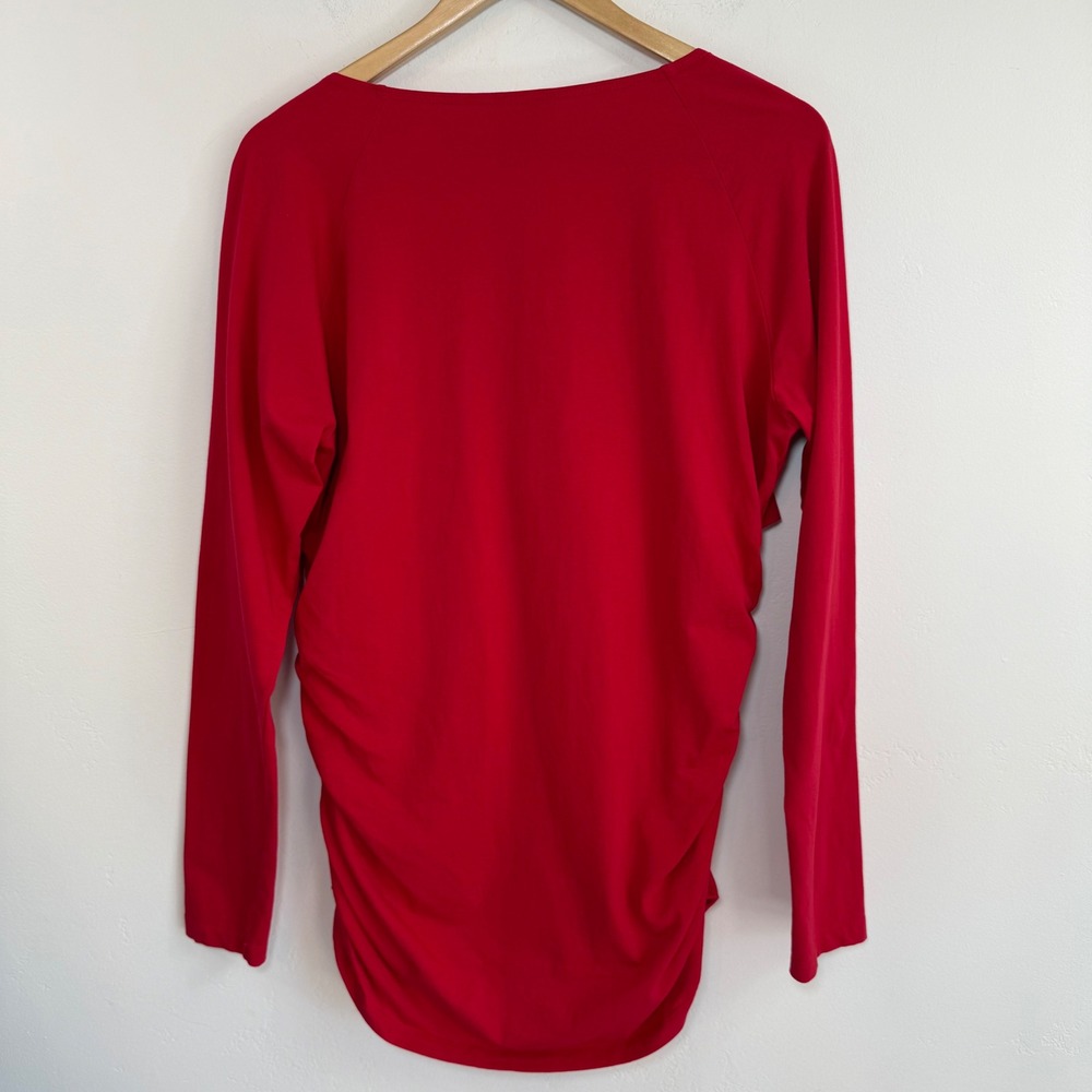 Sundance Ruched Wrap Top XL Red Long Sleeve Stretch‎ Boho Romantic Blouse - Picture 5 of 10